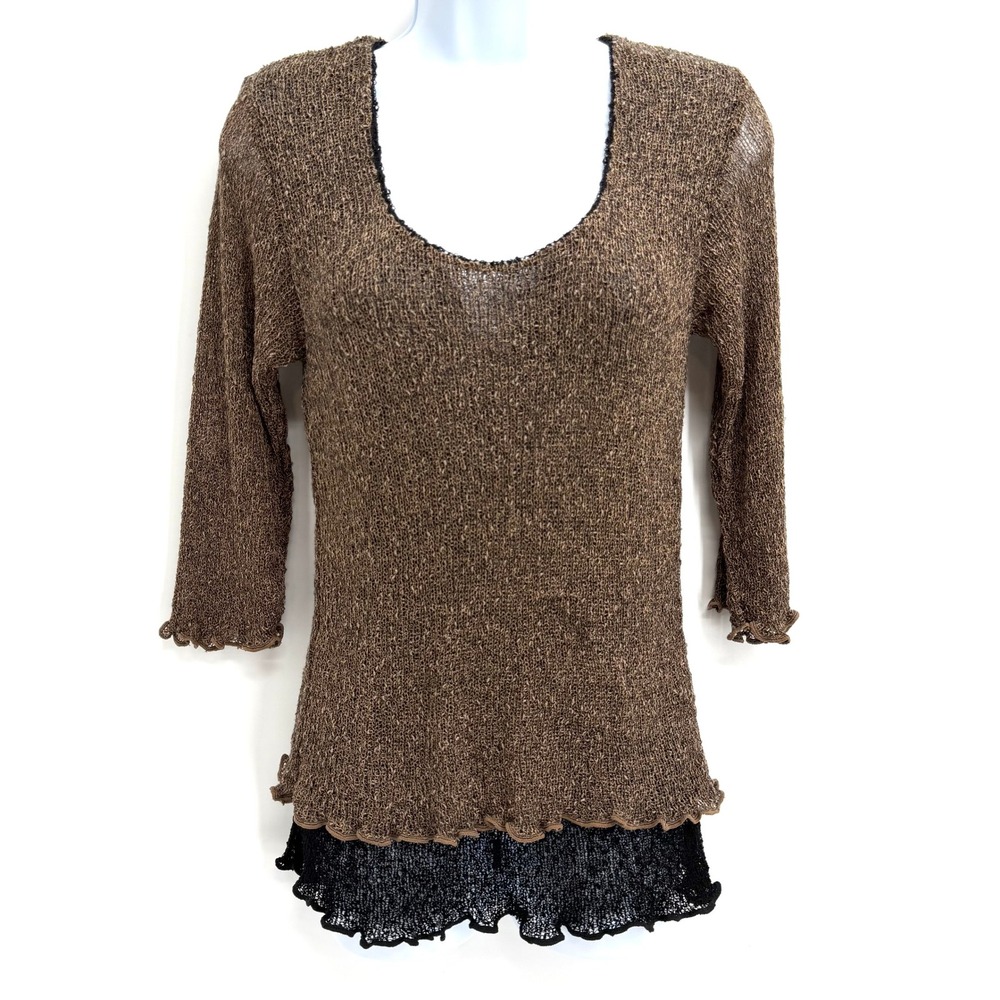 Van Klee Layered Open Knit Top One Size Whimsigoth Fairy Lettuce Hem Stretchy